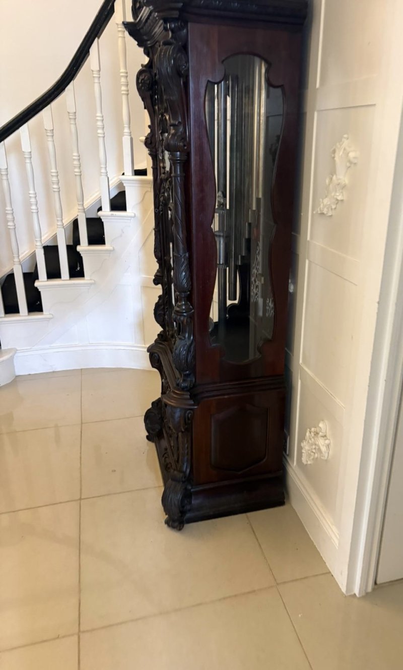 Antique Exhibition Quality Carved Mahogany Nine Tube Chiming Longcase Clock - Image 15